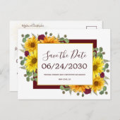 ひまわり素朴赤いバラの結婚式の日付を保存 案内ポストカード (正面/裏面)