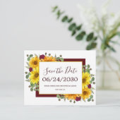 ひまわり素朴赤いバラの結婚式の日付を保存 案内ポストカード (スタンド正面)
