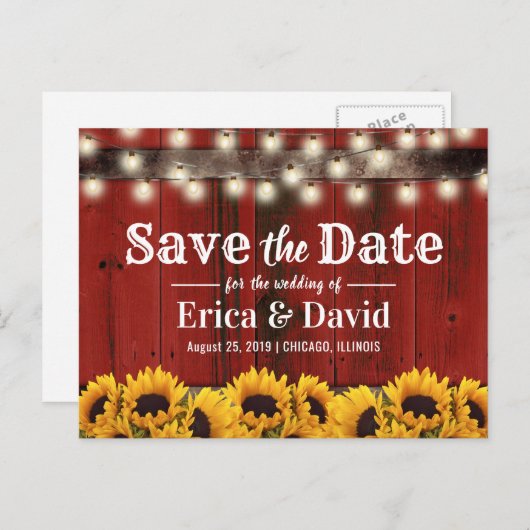 ひまわり素朴赤い納屋の木日付を保存 案内ポストカード (正面/裏面)