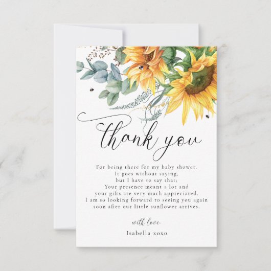 ひまわり素朴赤ちゃんシャワーありがとう サンキューカード (正面)