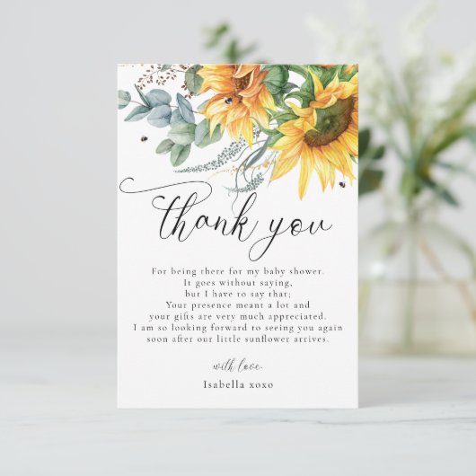 ひまわり素朴赤ちゃんシャワーありがとう サンキューカード (スタンド正面)
