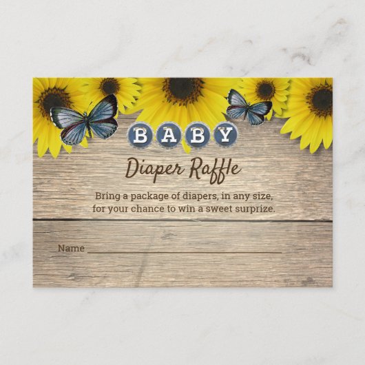ひまわり素朴赤ちゃんシャワーおむつラッフル エンクロージャーカード (正面)