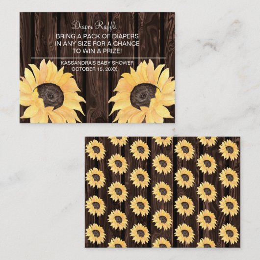 ひまわり素朴赤ちゃんシャワーおむつラッフル エンクロージャーカード (正面/裏面)