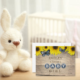 ひまわり素朴赤ちゃんシャワー招待状 |少女 ポストカード