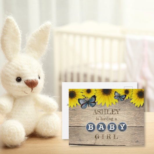 ひまわり素朴赤ちゃんシャワー招待状 |少女 ポストカード