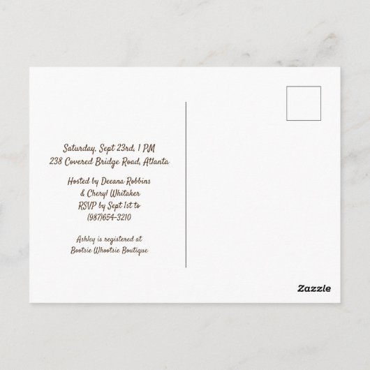 ひまわり素朴赤ちゃんシャワー招待状 |少女 ポストカード (裏面)