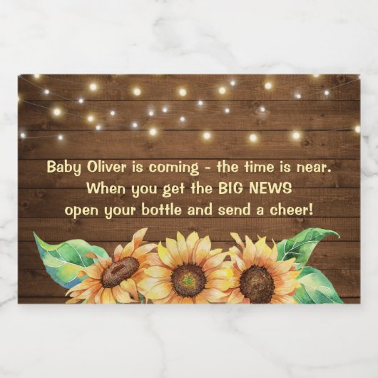 ひまわり素朴赤ちゃんシャワー散水ミニワイン スパークリングワインラベル (シングルラベル)