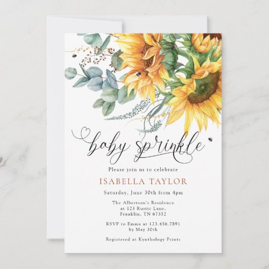 ひまわり素朴赤ちゃんシャワー散水招待状 招待状 (正面)