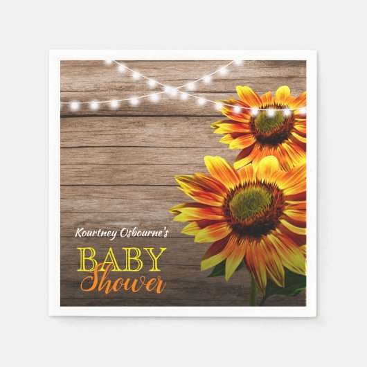ひまわり素朴赤ちゃんシャワー スタンダードカクテルナプキン (正面)