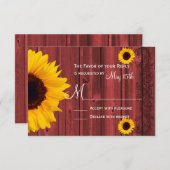 ひまわり素朴赤バーンウッドウェディングRSVPカード 出欠カード (正面/裏面)