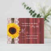 ひまわり素朴赤バーンウッドウェディングRSVPカード 出欠カード (スタンド正面)