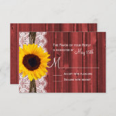 ひまわり素朴赤バーンウッドウェディングRSVPカード 出欠カード (正面/裏面)