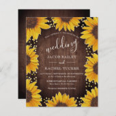 ひまわり素朴金ゴールドドット結婚式招待状 (正面/裏面)