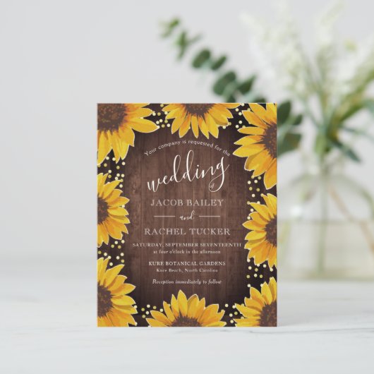 ひまわり素朴金ゴールドドット結婚式招待状 (スタンド正面)