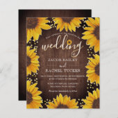 ひまわり素朴金ゴールドドット結婚式招待状 (正面/裏面)