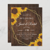 ひまわり素朴金ゴールド幾何学結婚式招待状 (正面/裏面)