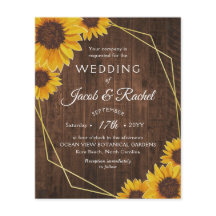 ひまわり素朴金ゴールド幾何学結婚式招待状