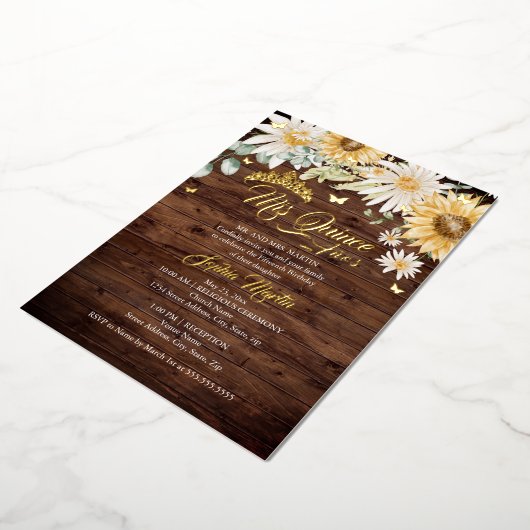 ひまわり素朴金ゴールド蝶キンセアニェラ 箔招待状 (回転した状態)