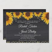ひまわり素朴金ゴールド&チョーク結婚式招待状 招待状 (正面/裏面)