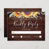 ひまわり素朴開花カントリーサイドウェディングRSVP 出欠カード (正面/裏面)