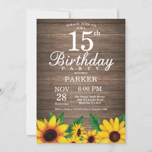 ひまわり素朴15th誕生日招待状 招待状 (正面)