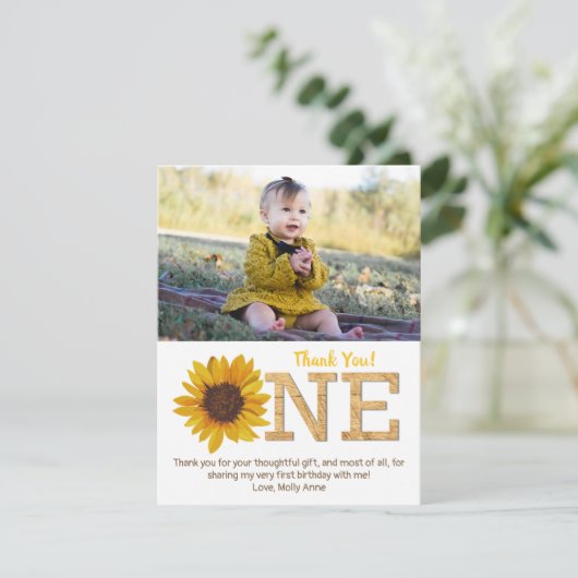 ひまわり素朴1stバースデーガールサンキューカード サンキューカード (スタンド正面)