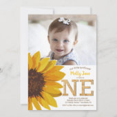 ひまわり素朴1stバースデーガール写真 招待状 (正面)