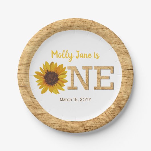 ひまわり素朴1st誕生日ボホウォーター色 ペーパープレート (正面)