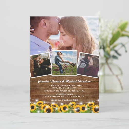 ひまわり素朴4フォト結婚式招待状 招待状 (スタンド正面)