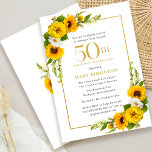 ひまわり素朴50th誕生日パーティー 招待状<br><div class="desc">黄かわいらし色ひまわりフローラ50th birthday party invitation.黄色い牡丹と白いデイジーがヒマワリと交わる。長方形の金ゴールド与えフレームでエレガントある。50誕生祝いとお祝いの名前は書金ゴールド。非常に簡単にすカスタマイズ。その背中は白くてヒマワリの花束が付いている。これは夏の誕生祝い。</div>