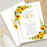 ひまわり素朴90th誕生日パーティー 招待状<br><div class="desc">黄かわいらし色ひまわりフローラ90th birthday card.黄色い牡丹と白いデイジーがヒマワリと交わる。長方形の金ゴールド与えフレームでエレガントある。90誕生祝いとお祝いの名前は書金ゴールド。非常に簡単にすカスタマイズ。その背中は白くてヒマワリの花束が付いている。これは夏の誕生祝い。</div>