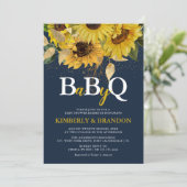 ひまわり素朴、ネイビー&金ゴールドBBQベビーシャワー 招待状 (スタンド正面)