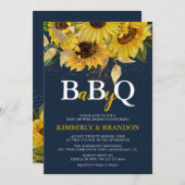 ひまわり素朴、ネイビー&金ゴールドBBQベビーシャワー 招待状 (正面/裏面)