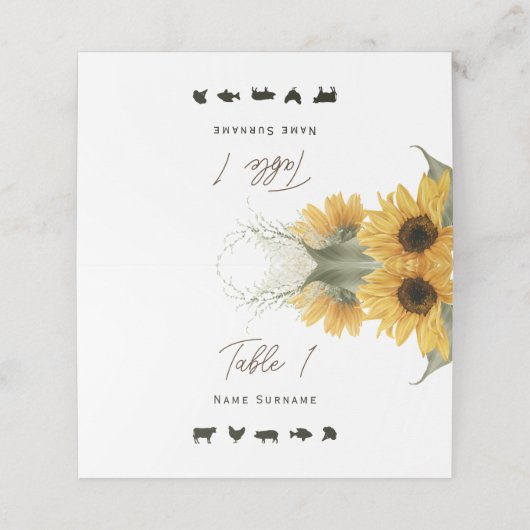 ひまわり素朴、座席表と食事のオプション プレイスカード (外部開封)