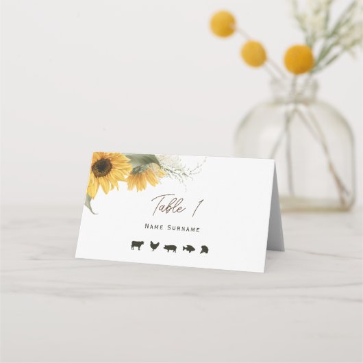 ひまわり素朴、座席表と食事のオプション プレイスカード (裏面)