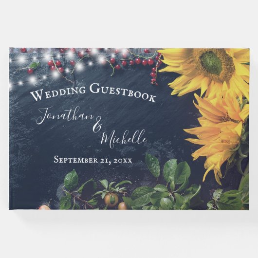 ひまわり素朴、石板とライトカントリー結婚式 ゲストブック (正面)
