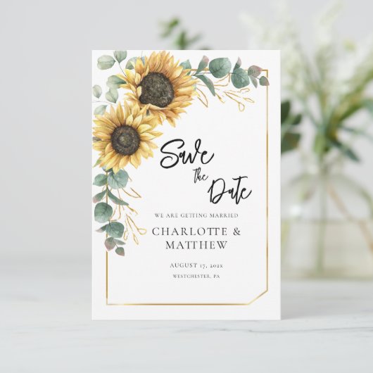 ひまわり素朴QRコード結婚式の日付を保存 (スタンド正面)