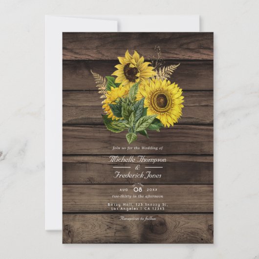 ひまわり素朴QRコードRSVPカントリーウェディング 招待状 (正面)