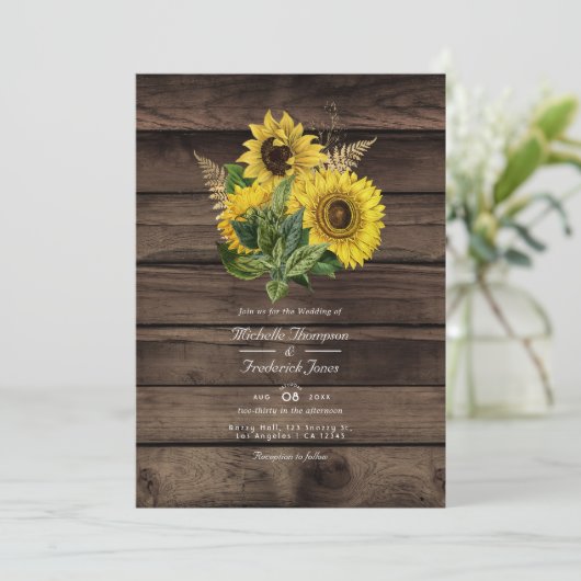 ひまわり素朴QRコードRSVPカントリーウェディング 招待状 (スタンド正面)