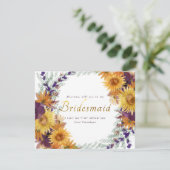 ひまわり紫のフローラ金ゴールドスクリプト花嫁 招待状 (スタンド正面)