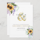 ひまわり紫の藤モダンの結婚式INVITE 招待状 (正面/裏面)