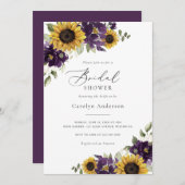 ひまわり紫フローラ素朴ブライダルシャワー 招待状 (正面/裏面)