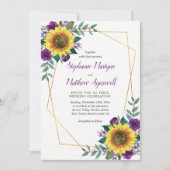 ひまわり紫モダンフローラ幾何結婚の 招待状 (正面)