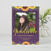 ひまわり紫素朴金ゴールド2写真卒業 案内状 (スタンド正面)