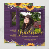ひまわり紫素朴金ゴールド2写真卒業 案内状 (正面/裏面)