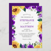 ひまわり紫縁どフローラ結婚ズ 招待状 (正面/裏面)