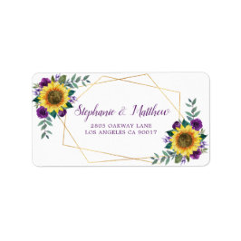 ひまわり紫色のバラ幾何学的金ゴールドアドレス ラベル