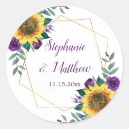 ひまわり紫色のフローラ幾何結婚の ラウンドシール