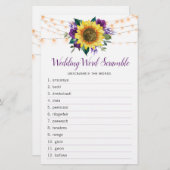 ひまわり紫色のライトブライダルシャワーワードゲーム (正面/裏面)