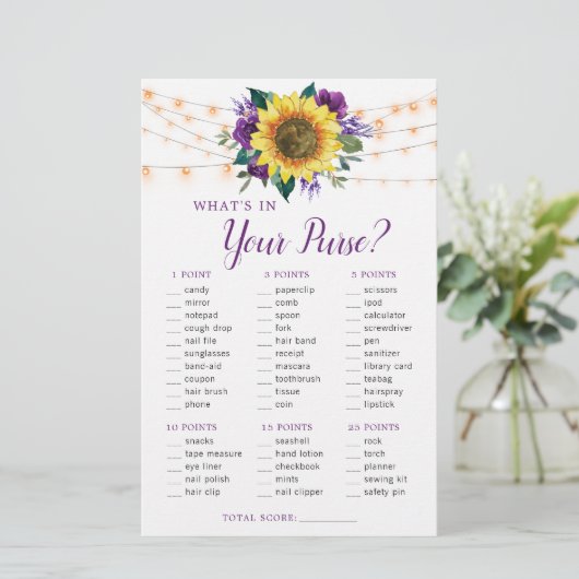 ひまわり紫色のライト財布ブライダルシャワーゲーム (スタンド正面)